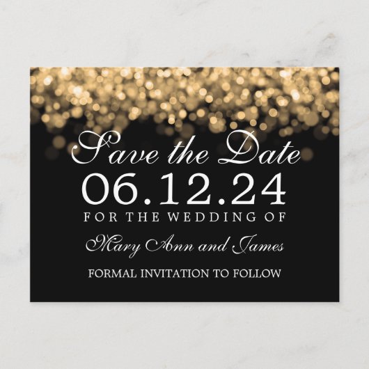Gold Lights legant Wedding Save the Date Aankondigingskaart (Voorkant)