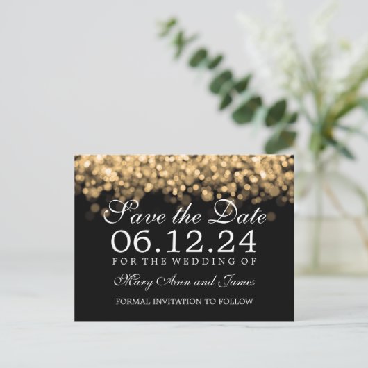 Gold Lights legant Wedding Save the Date Aankondigingskaart (Staand voorkant)
