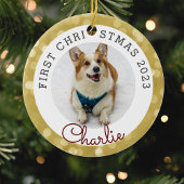 Gold Lights Pet's eerste kerstfoto Keramisch Ornament