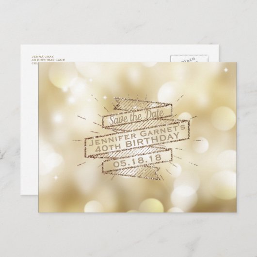 Gold Lights Save the Date Elegant Verjaardagsfeest Aankondigingskaart (Voorkant / Achterkant)