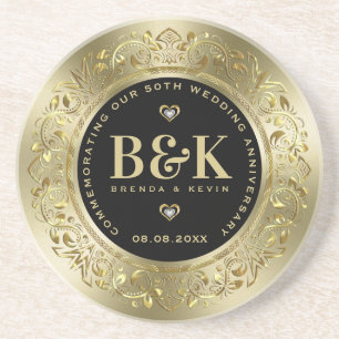 Gold Lijst 50th Wedding Jubileum Zandsteen Onderzetter