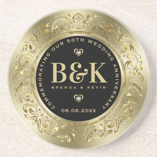 Gold Lijst 50th Wedding Jubileum Zandsteen Onderzetter (Voorkant)