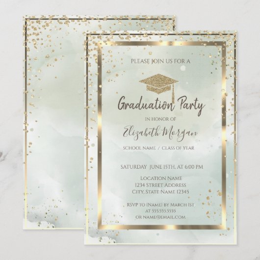 Gold Lijst Afstudeerder Pet Waterverf Groen Afstud Kaart (Voorkant / Achterkant)