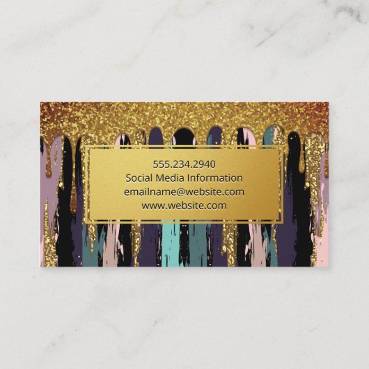 Gold Lijst Artistic Pattern | Glitter Drip (goudgl Visitekaartje (Achterkant)