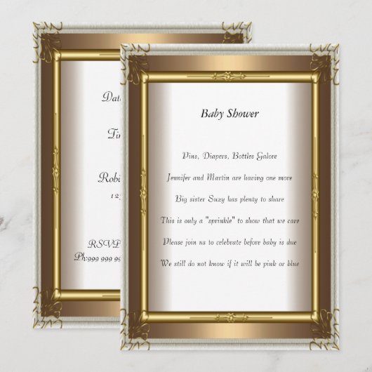 Gold Lijst Baby shower partij goud Kaart (Voorkant / Achterkant)