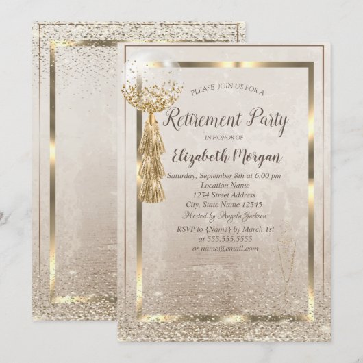 Gold Lijst ballon, Glass Confetti Retirement Kaart (Voorkant / Achterkant)