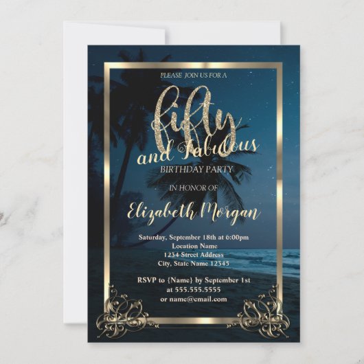 Gold Lijst Beach Sunset 50e verjaardag Kaart (Voorkant)