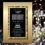 Gold Lijst Black 18th Birthday Party Kaart<br><div class="desc">Nodig uw familie en vrienden uit met deze stijlvolle uitnodiging voor het 18e verjaardag van zwart en goud.</div>