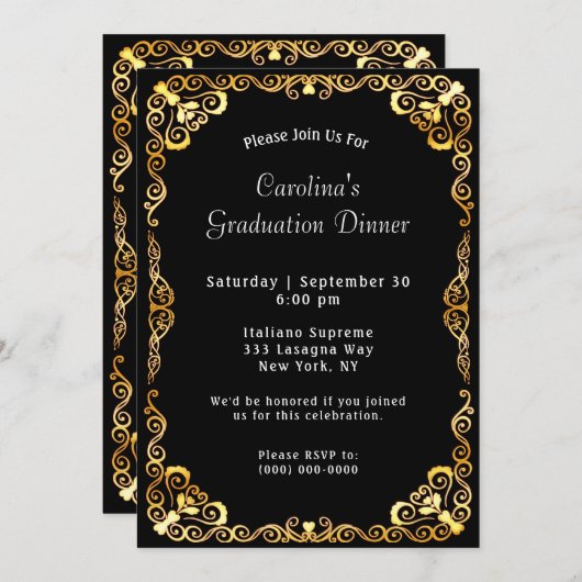 Gold Lijst Black Afstuderen Kaart (Voorkant / Achterkant)