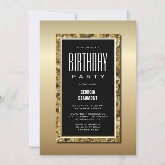 Gold Lijst Black Birthday Kaart (Voorkant)