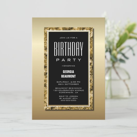 Gold Lijst Black Birthday Kaart (Staand voorkant)