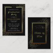 Gold Lijst Black Graduation Party Pet Invitation Notitiekaartje (Voorkant / Achterkant)