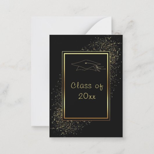 Gold Lijst Black Graduation Party Pet Invitation Notitiekaartje (Achterkant)
