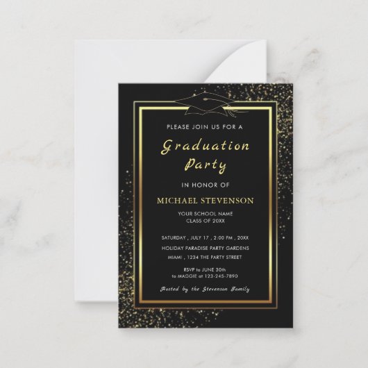 Gold Lijst Black Graduation Party Pet Invitation Notitiekaartje (Voorkant)