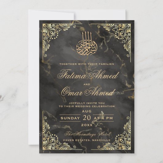 Gold Lijst Black Marble Islamic Muslim Weduwen Kaart (Voorkant)