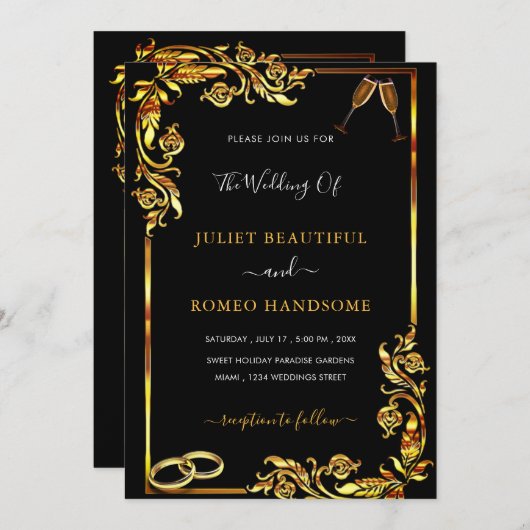 Gold Lijst Black Weduwen Uitnodiging - Uw kleuren (Voorkant / Achterkant)