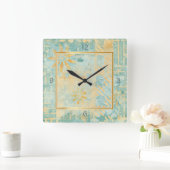 Gold Lijst Blauwgroen abstract ontwerp Vierkante Klok (Huis)