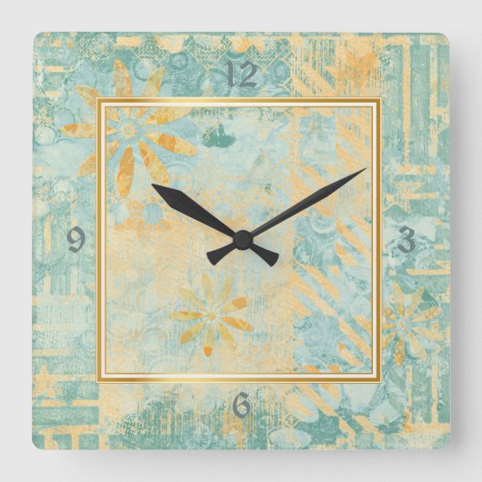 Gold Lijst Blauwgroen abstract ontwerp Vierkante Klok (Voorkant)