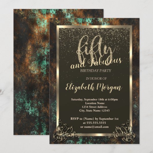 Gold Lijst Blauwgroen Cooper Patina 50th Kaart (Voorkant / Achterkant)