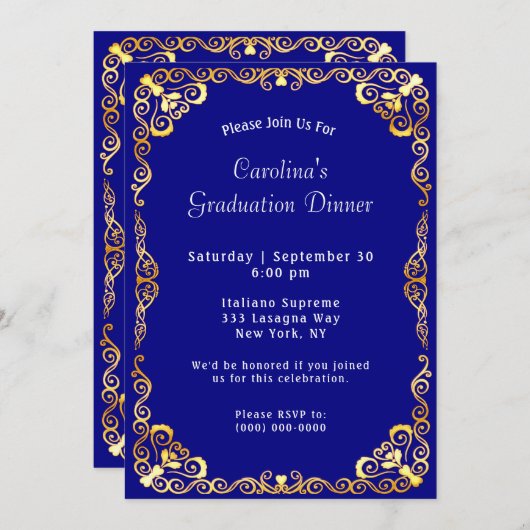 Gold Lijst Blue Afstuderen Kaart (Voorkant / Achterkant)