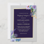 Gold Lijst Blue Boho Floral Weddenschap Kaart (Voorkant)