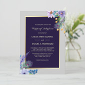 Gold Lijst Blue Boho Floral Weddenschap Kaart (Staand voorkant)