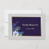 Gold Lijst Blue Boho Floral Wedding RSVP (Voorkant)