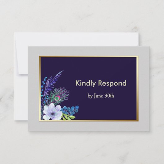 Gold Lijst Blue Boho Floral Wedding RSVP (Voorkant)