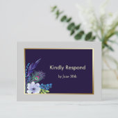 Gold Lijst Blue Boho Floral Wedding RSVP (Staand voorkant)