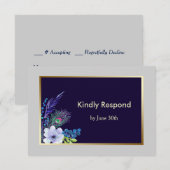 Gold Lijst Blue Boho Floral Wedding RSVP Kaartje (Voorkant / Achterkant)