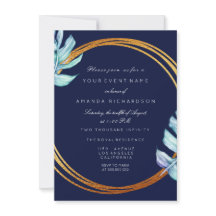 Gold Lijst Blue Navy Monogram Tropical Bridal Wedd