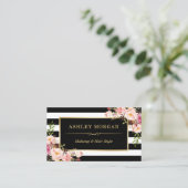 Gold Lijst Blush Floral Black White Stripes Visitekaartje (Staand voorkant)