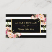 Gold Lijst Blush Floral Black White Stripes Visitekaartje (Voorkant)