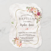 Gold Lijst Blush Pink Floral Marble Baptisme Kaart (Voorkant / Achterkant)