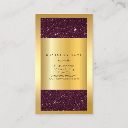 Gold Lijst Burgundy Bordeaux Glitter Verticaal Visitekaartje (Achterkant)