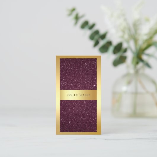Gold Lijst Burgundy Bordeaux Glitter Verticaal Visitekaartje (Staand voorkant)