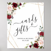 Gold Lijst Burgundy Floral Kaarten en Gifts Sign Poster (Voorkant)