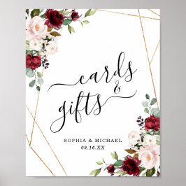 Gold Lijst Burgundy Floral Kaarten en Gifts Sign Poster