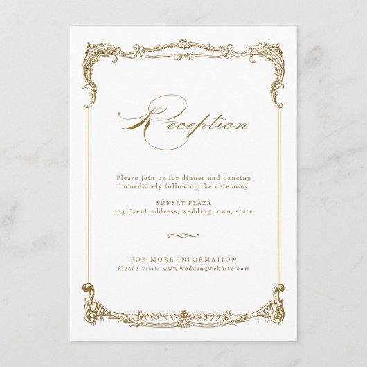 Gold  Lijst Classic Script Receptie Informatiekaartje (Voorkant)