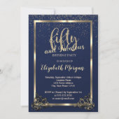 Gold Lijst Confetti Navy Blue 50th Birthday Party Kaart (Voorkant)