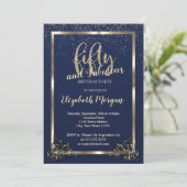 Gold Lijst Confetti Navy Blue 50th Birthday Party Kaart (Staand voorkant)