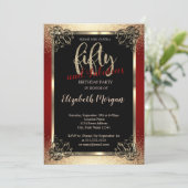 Gold Lijst, Confetti Red 50th Birthday Party Kaart (Staand voorkant)