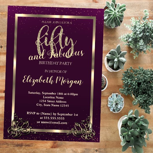 Gold Lijst Confetti Violet 50e verjaardag Kaart