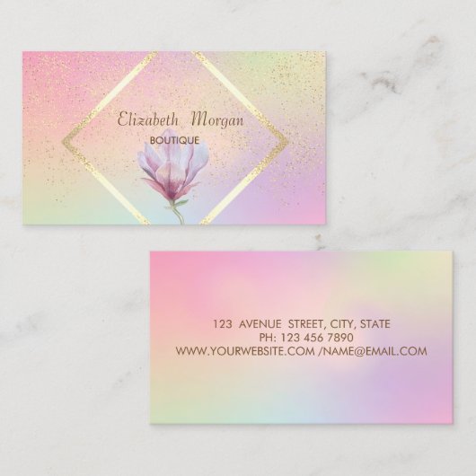 Gold Lijst, Confetti Waterverf Magnolia Elegant Visitekaartje (Voorkant / Achterkant)