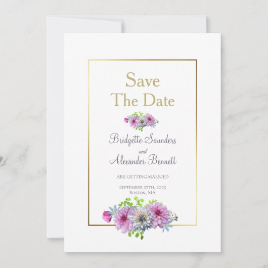 Gold Lijst Dahlia Floral Wedding Save the Date Kaart (Voorkant)