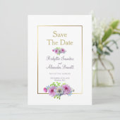 Gold Lijst Dahlia Floral Wedding Save the Date Kaart (Staand voorkant)
