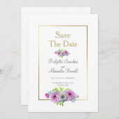 Gold Lijst Dahlia Floral Wedding Save the Date Kaart (Voorkant / Achterkant)