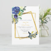 Gold Lijst, donkerblauw en geel, Floral White Invi Kaart (Staand voorkant)
