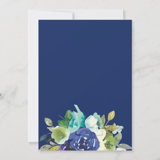 Gold Lijst, donkerblauw en geel, Floral White Invi Kaart (Achterkant)