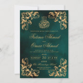 Gold Lijst Donkergroene islamitische bruiloft Kaart (Voorkant)